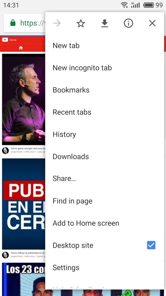 Cómo escuchar música de YouTube con pantalla apagada en Android 3 Desktop site Chrome