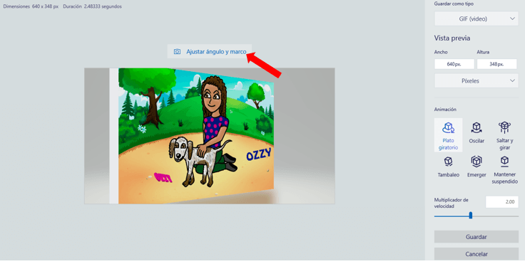 Cómo crear GIF animado en Paint 3D 7 Ajustar ángulo