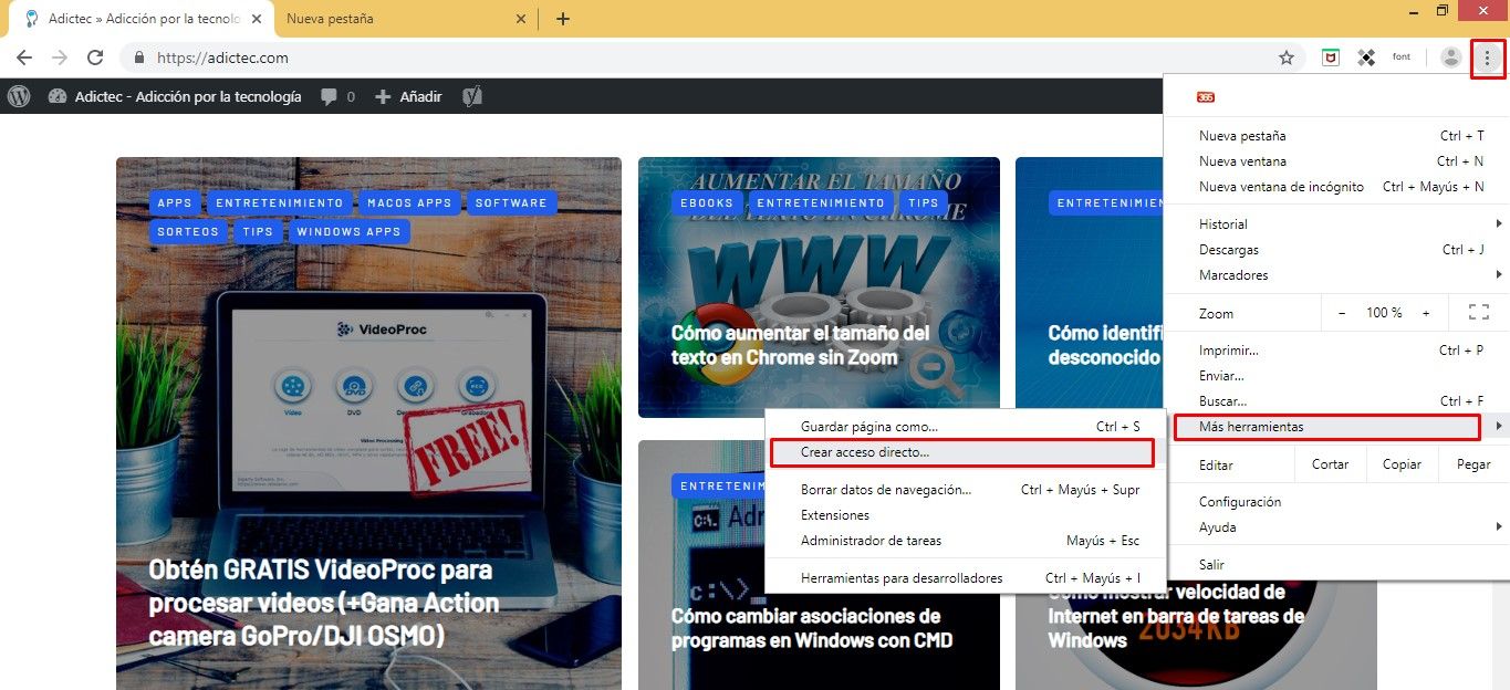 Cómo guardar una página web en Chrome 6 Crear acceso directo - página web