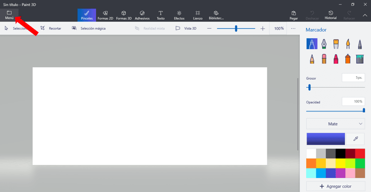 Cómo crear GIF animado en Paint 3D 2 Menú