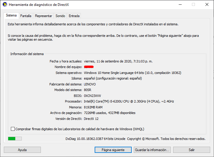 Cómo verificar información de tu tarjeta gráfica en Windows 10 8 DirectX 1