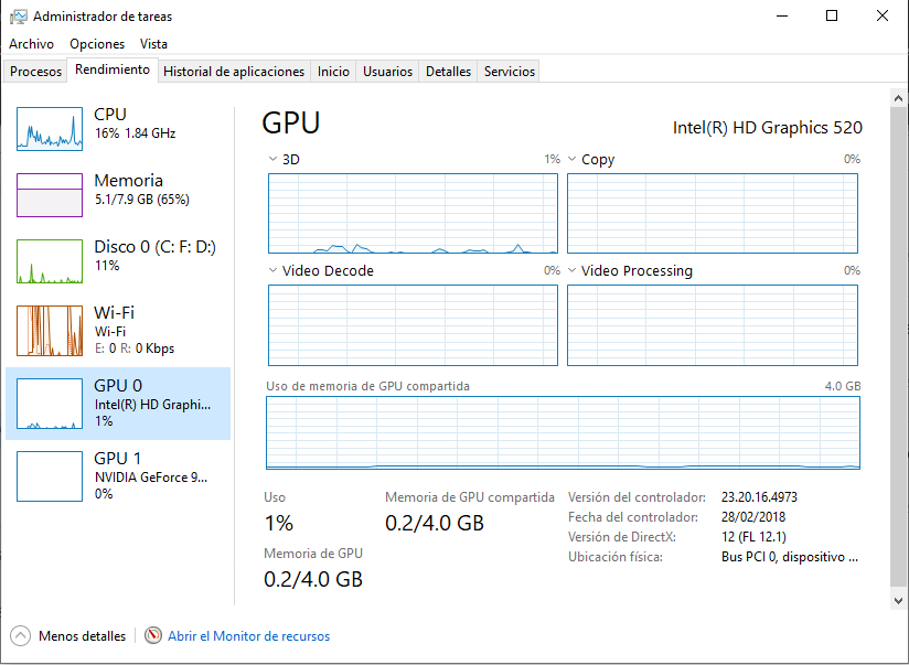 Cómo verificar información de tu tarjeta gráfica en Windows 10 5 GPU
