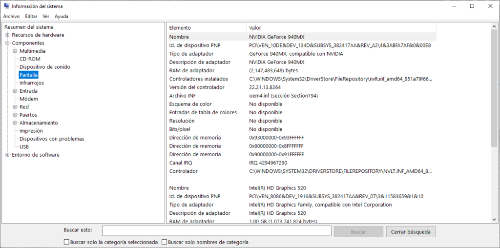 Cómo verificar información de tu tarjeta gráfica en Windows 10 11 Info del sistema Componentes Pantalla