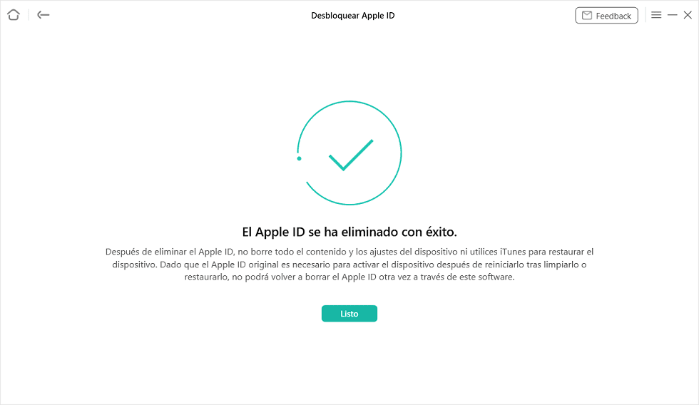 El Apple ID se ha eliminado con éxito con AnyUnlock