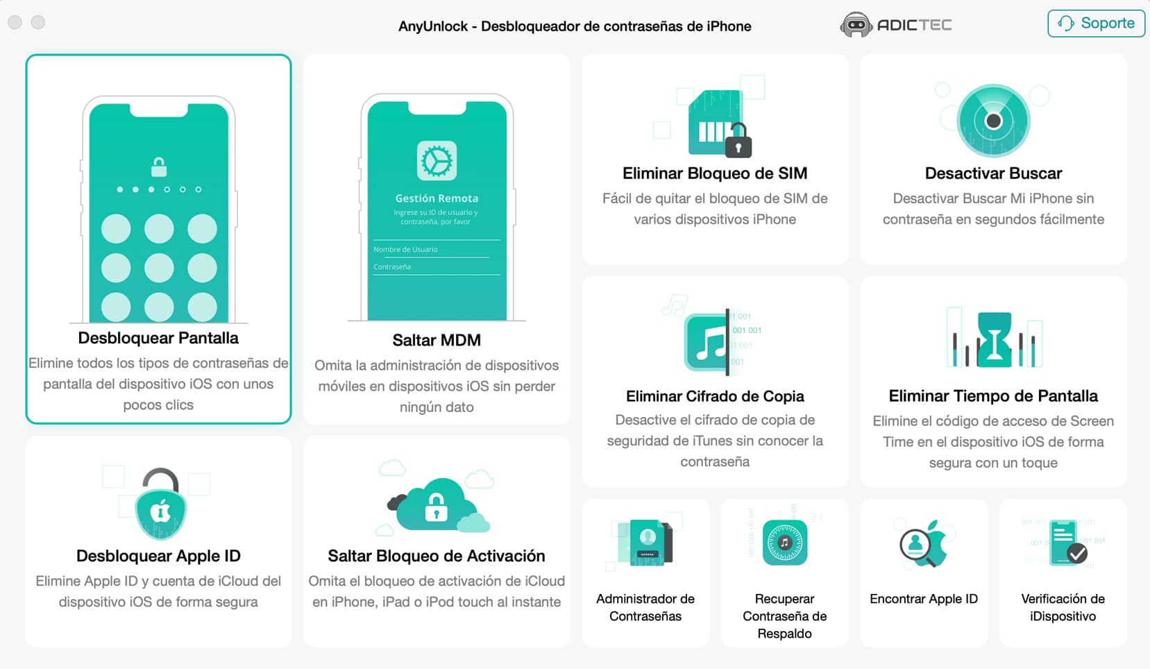 Interfaz de AnyUnlock para Desbloquear pantalla