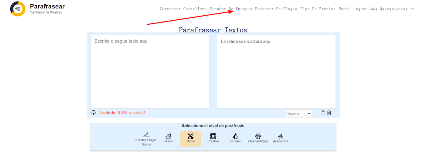 Batalla de los Mejores: Comparación de los 2 Mejores Creadores de Ensayos en 2023 11 Interfaz del sitio web Parafrasear.org