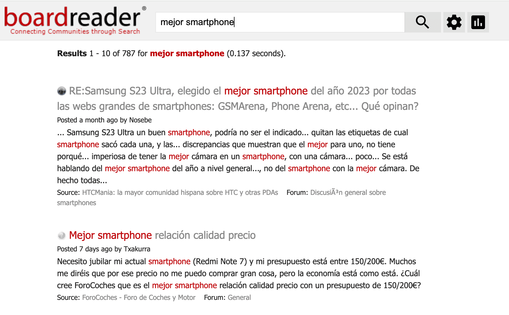 Boardreader.com: Un Motor de Búsqueda de Foros en Línea 3 Ejemplo de búsqueda en BoardReader