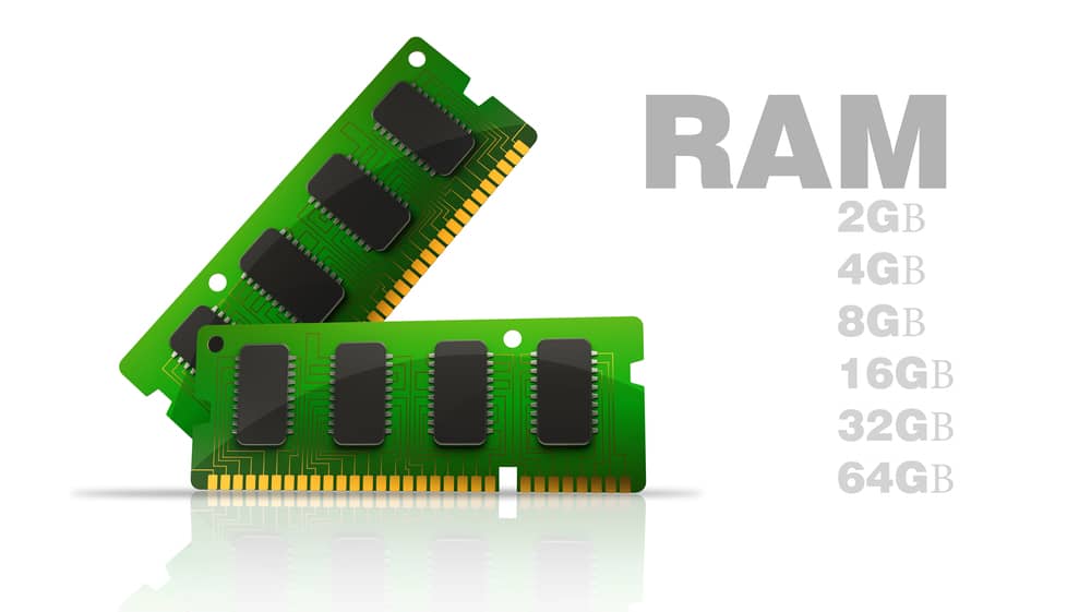Dos módulos de memoria RAM sobre fondo blanco, con diferentes capacidades de memoria RAM listadas.