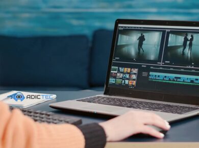 Las Mejores Laptops para Edición de Vídeo y Diseño 3D (2025) 11 Primer plano de una de las mejores laptops para edición de vídeo, con un software profesional de postproducción abierto.